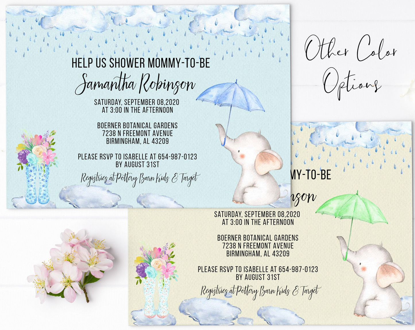 Elephant Baby Shower Invitation, Girl