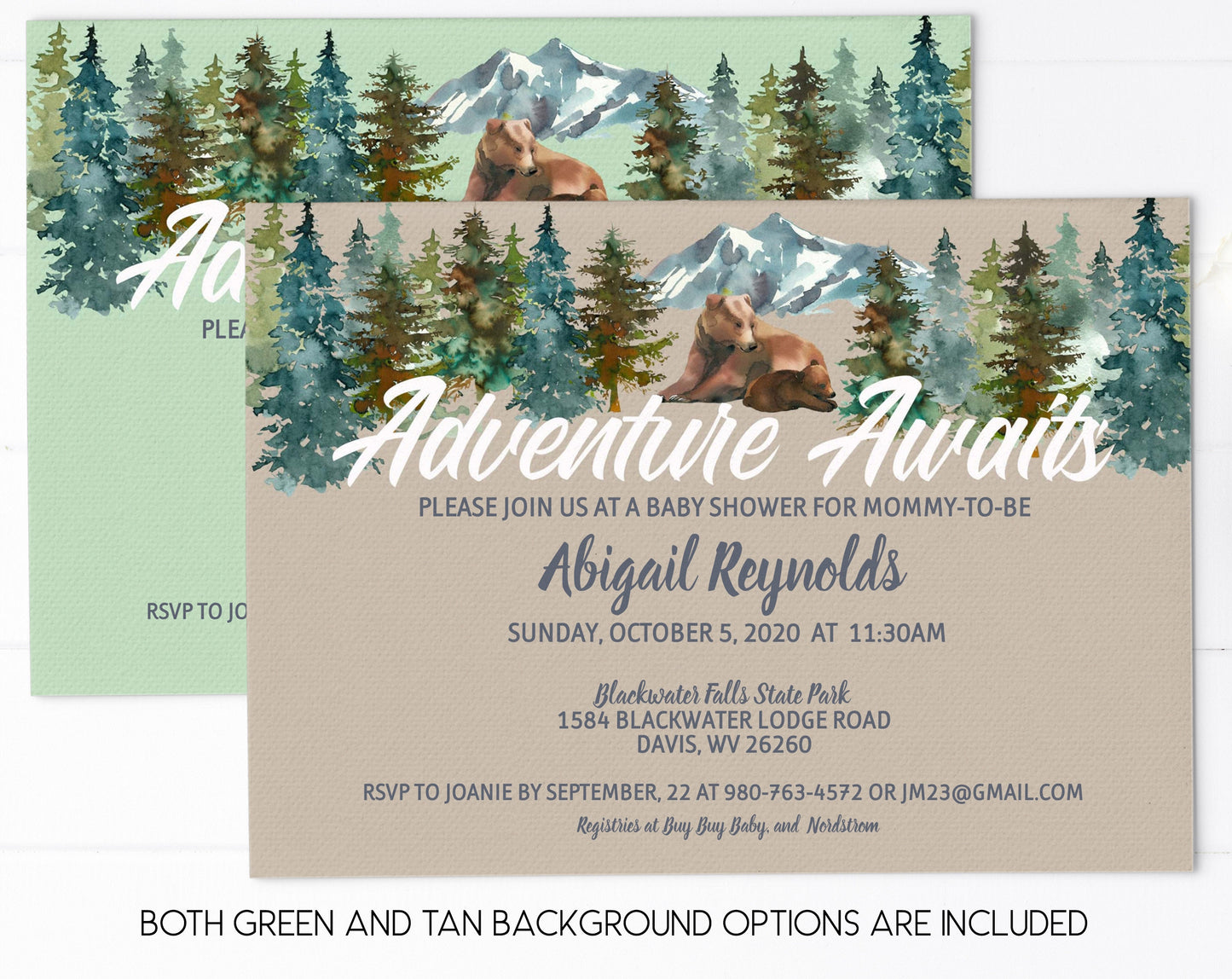 Bear Woodland Baby Shower Invitation Gender Neutral, WMBByS