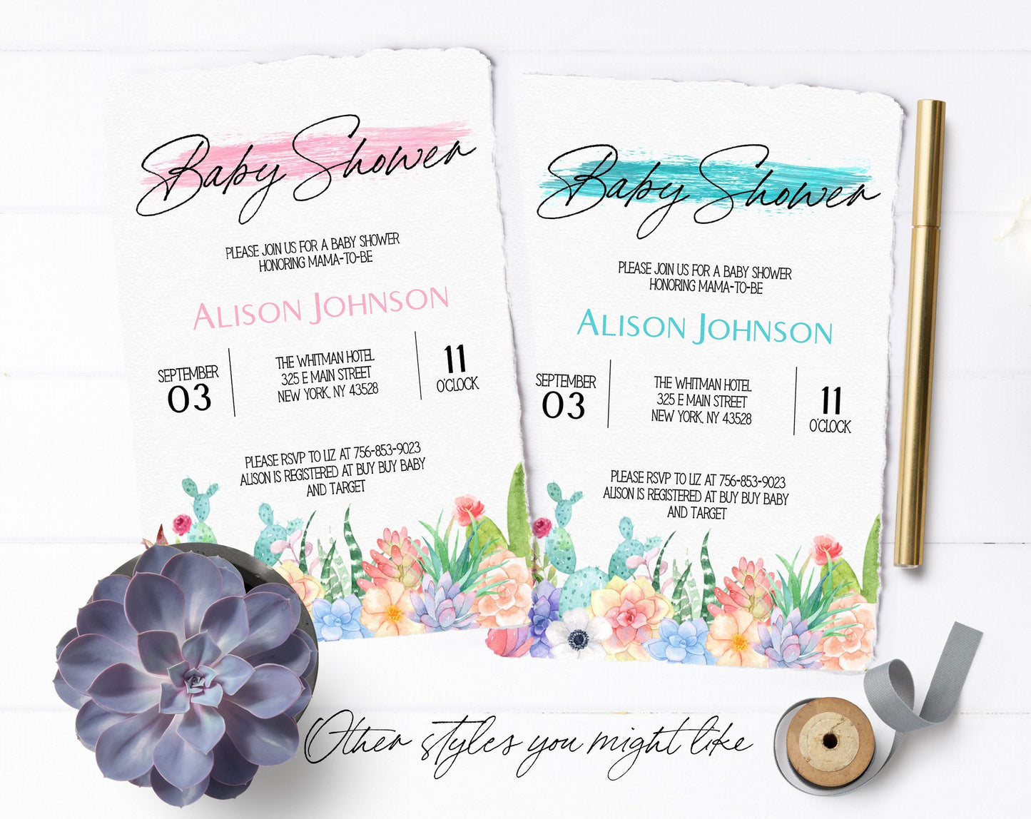 Its a Boy! Succulent Baby Shower Invitation