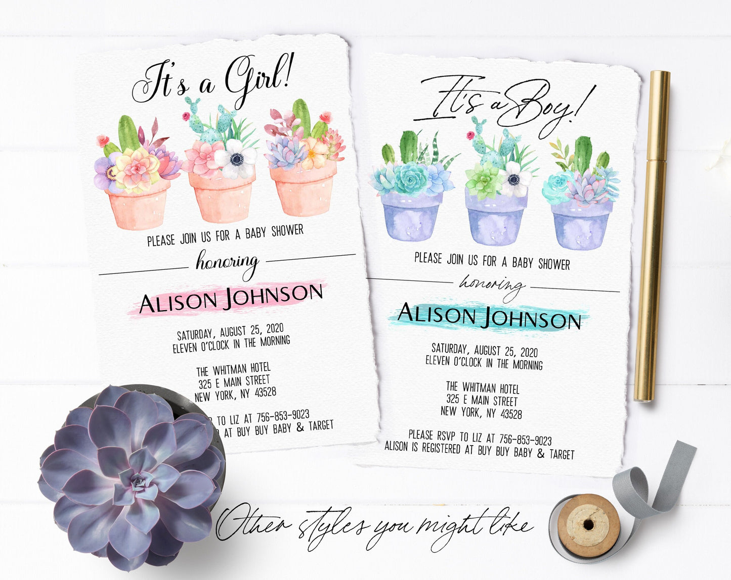 Cactus Baby Shower Invitation, Boy