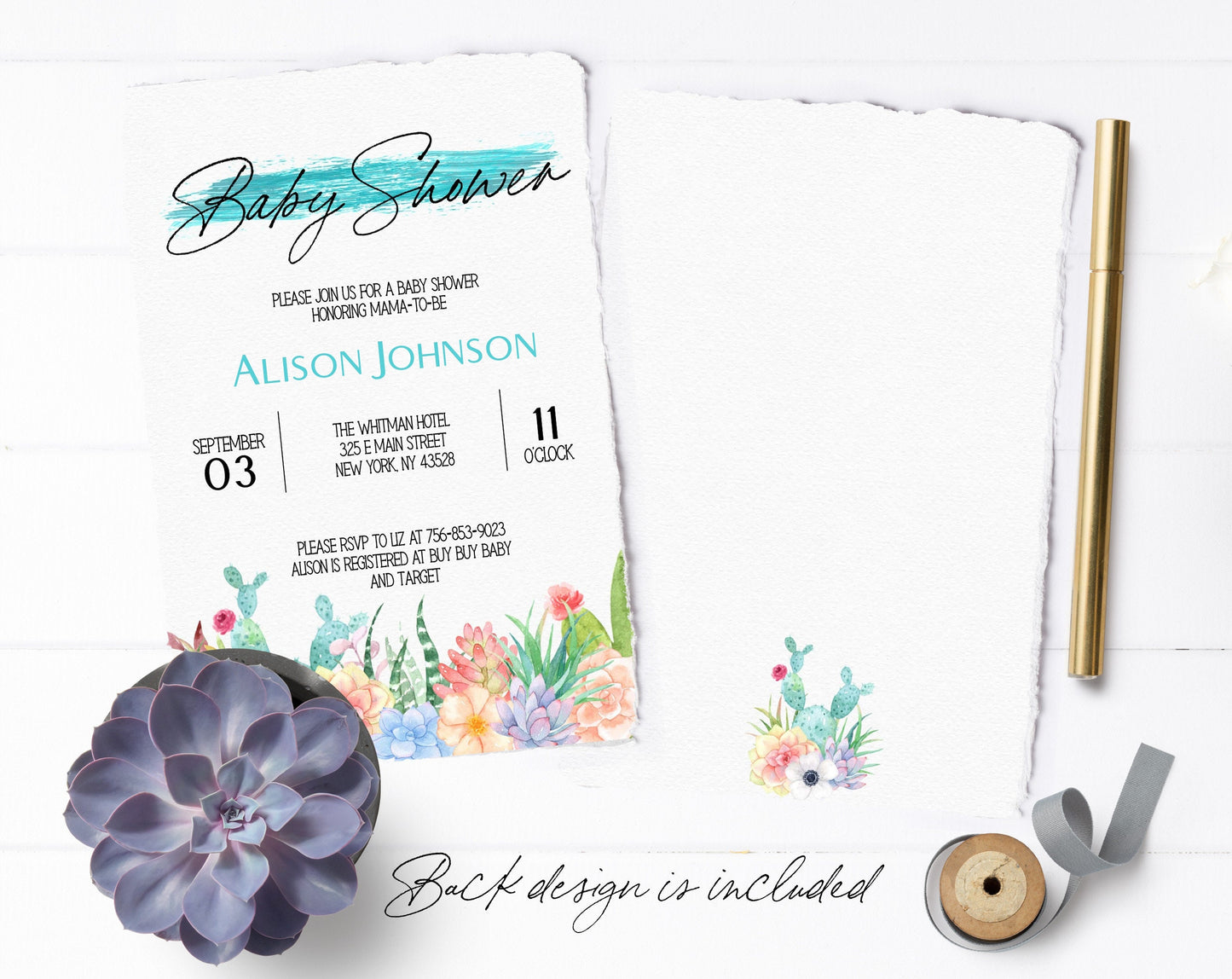 Cactus Baby Shower Invitation, Boy