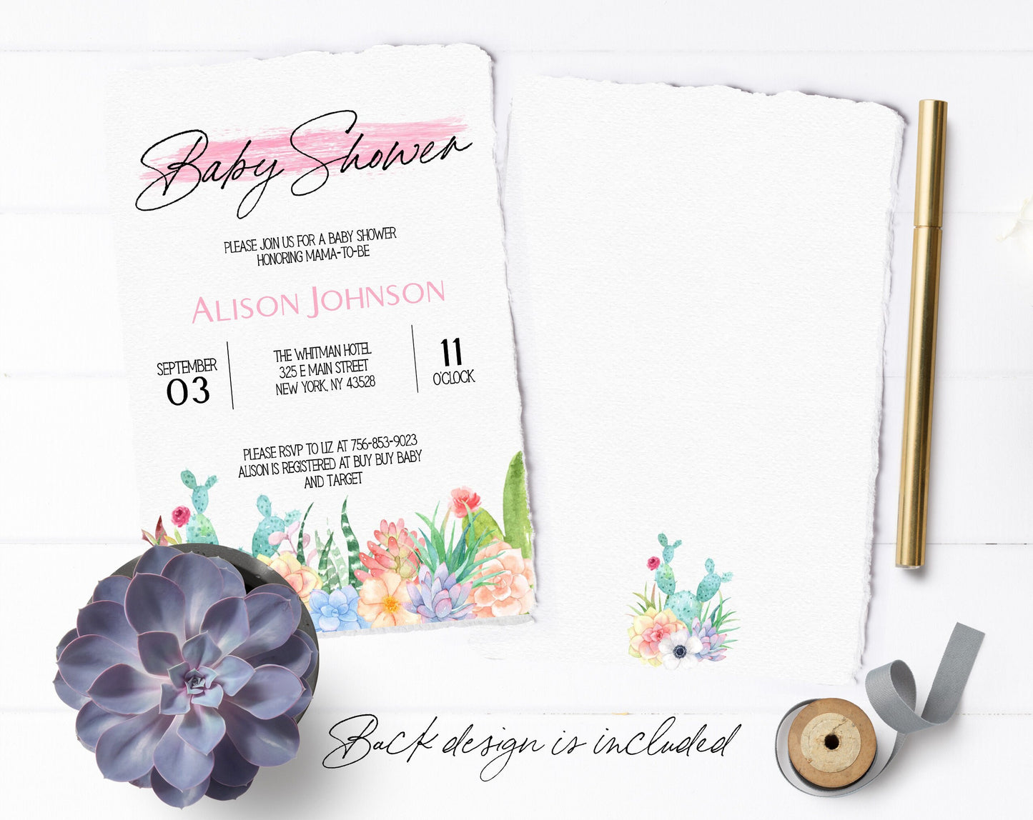 Cactus Baby Shower Invitation, Girl