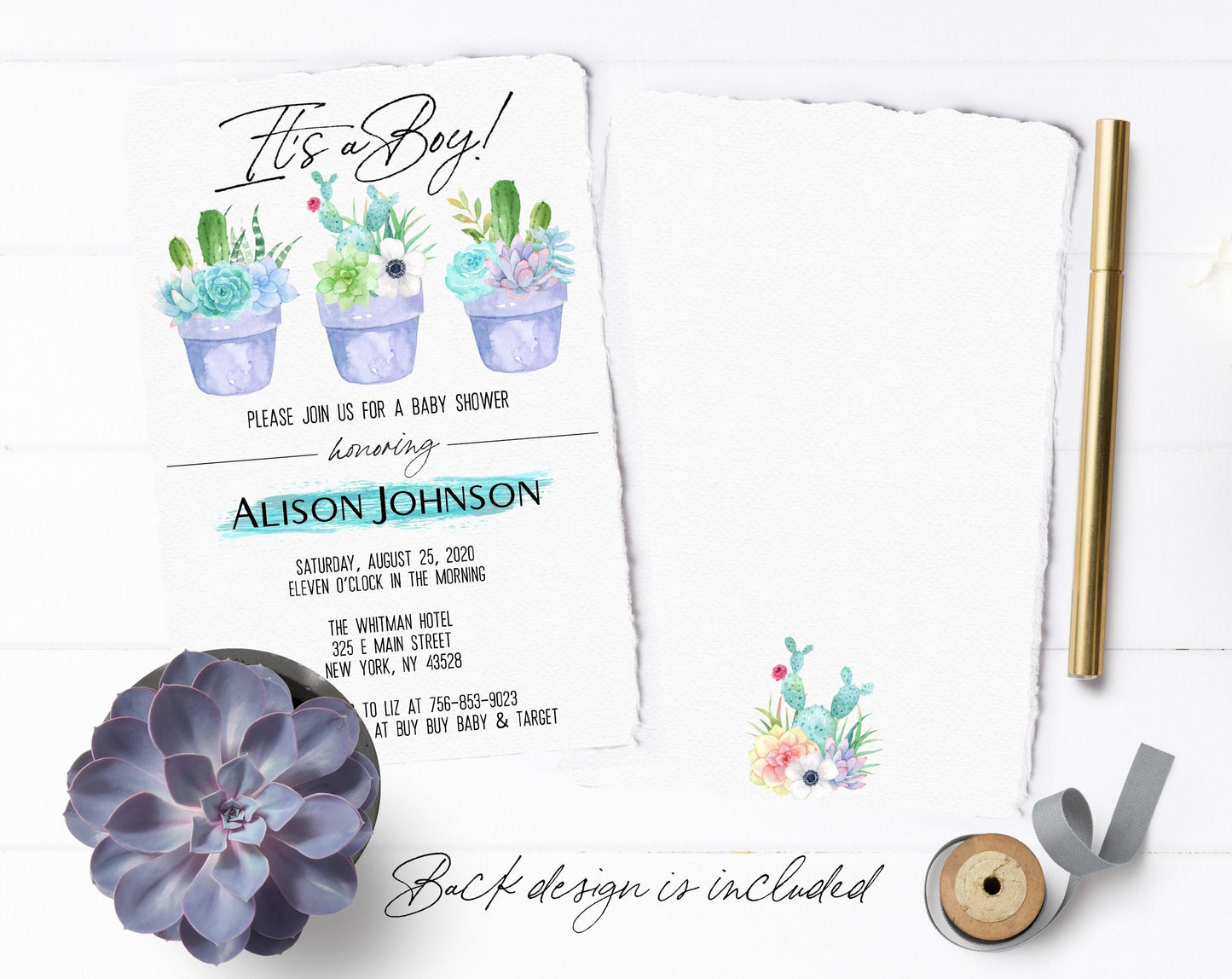 Its a Boy! Succulent Baby Shower Invitation