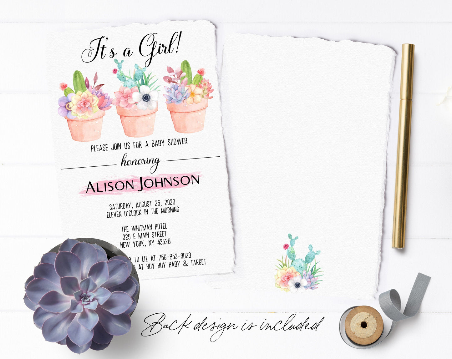 Its a Girl! Succulent Baby Shower Invitation