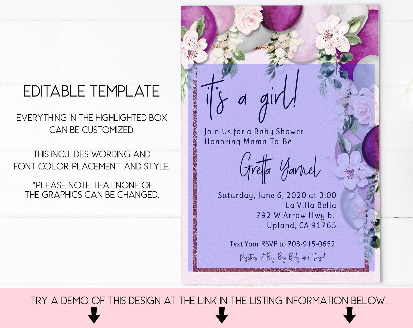 Greenery and Floral Balloon Baby Shower Invitation