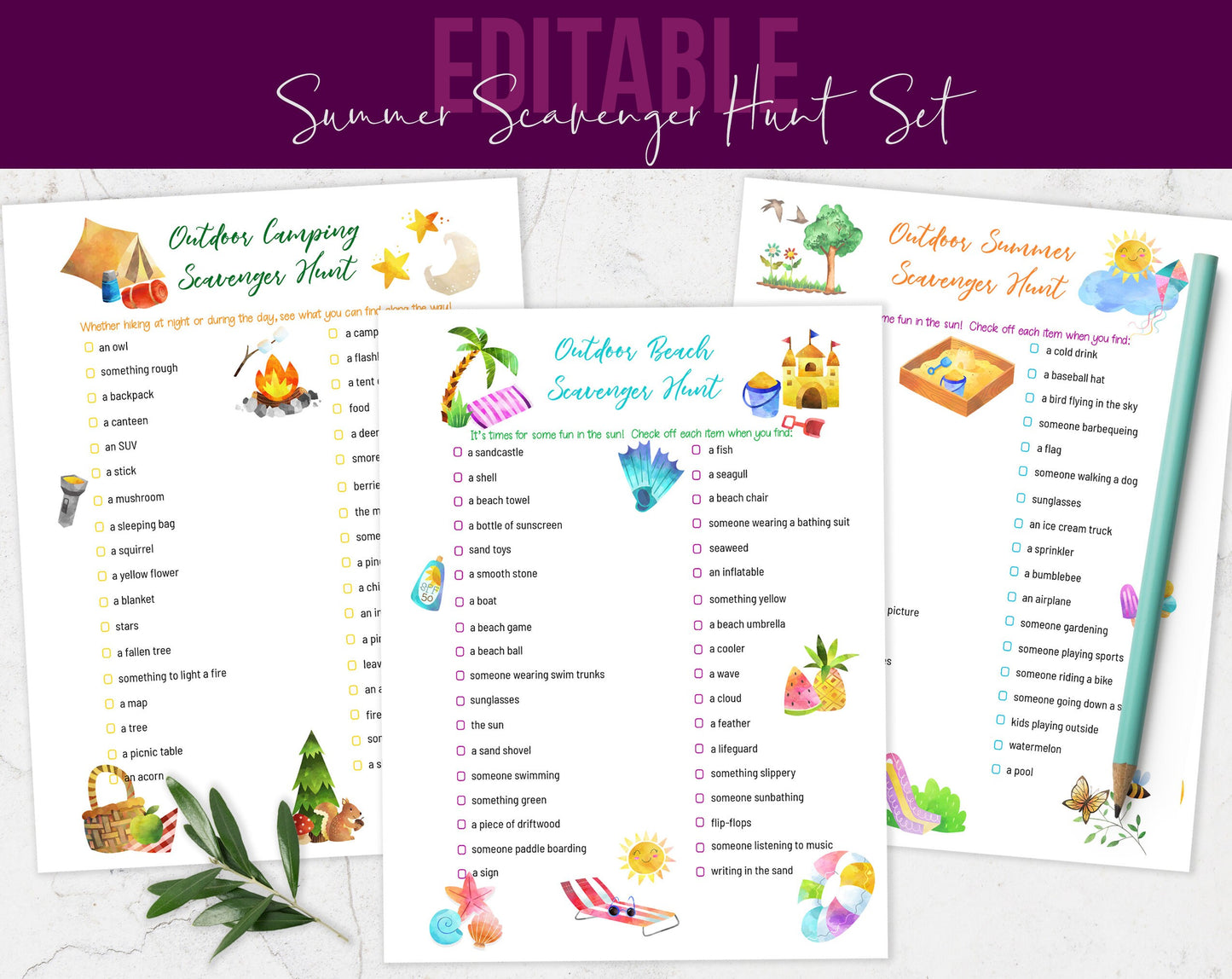 Summer Scavenger Hunt Bundle - Beach, Camping, and Summer Themes