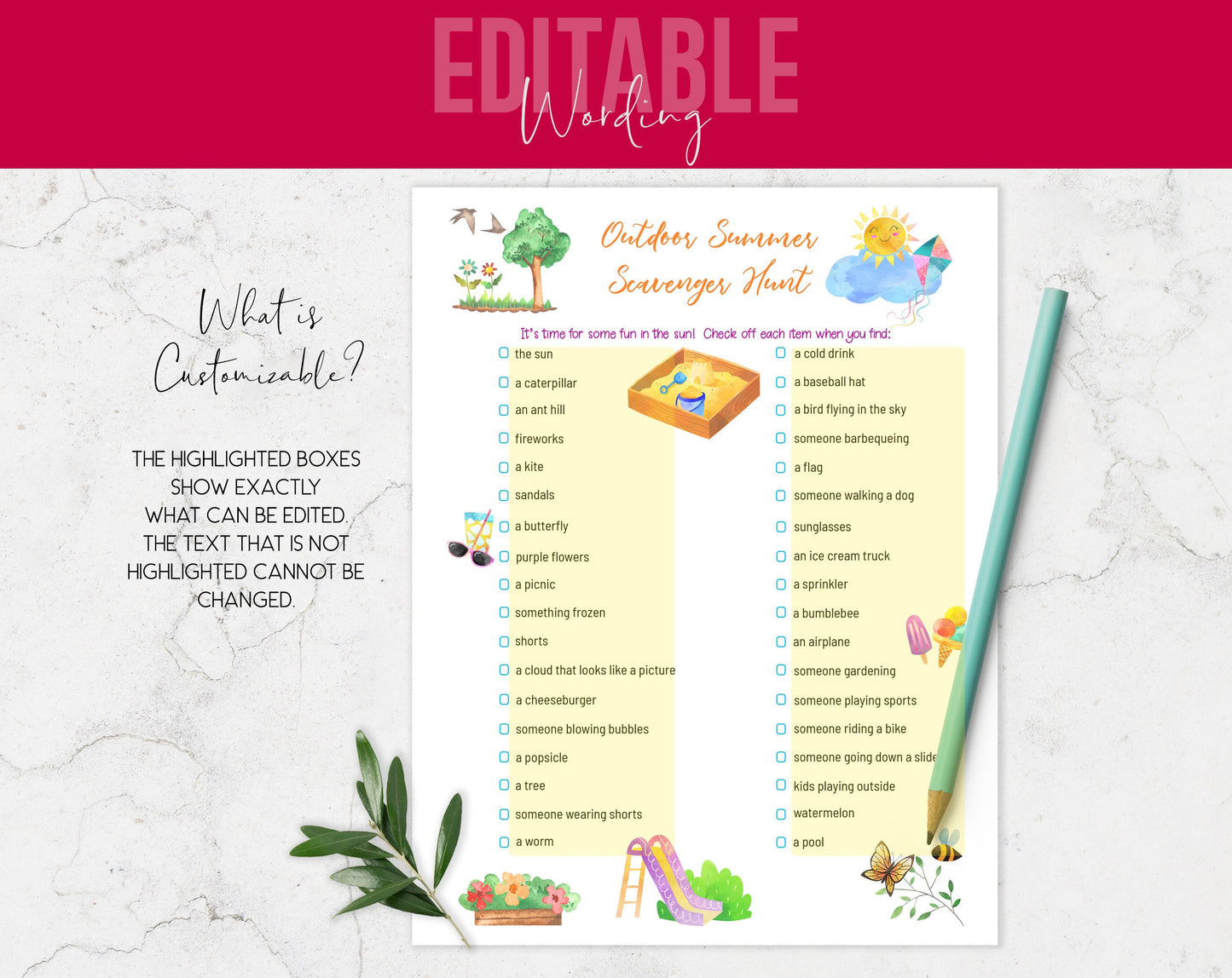 Customizable Summer Scavenger Hunt