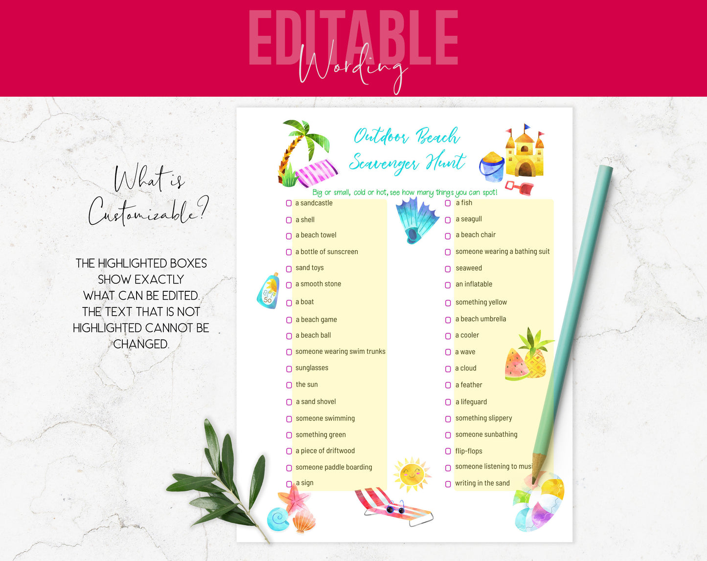 Customizable Beach Scavenger Hunt