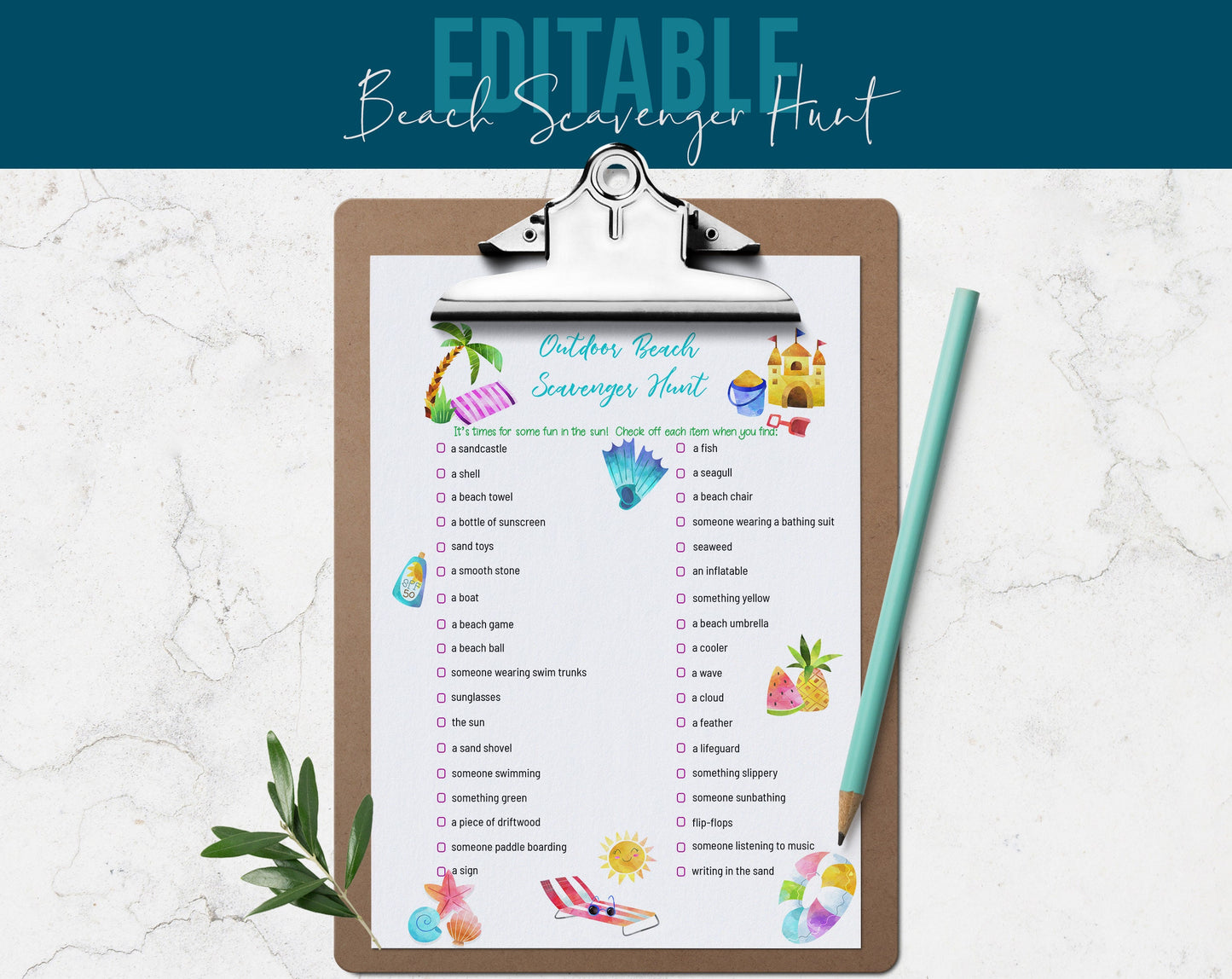 Customizable Beach Scavenger Hunt