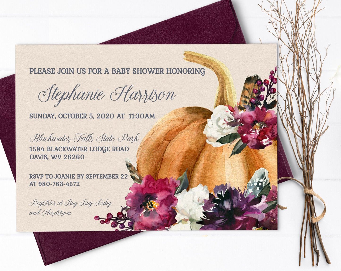 Fall Pumpkin Baby Shower Invitation