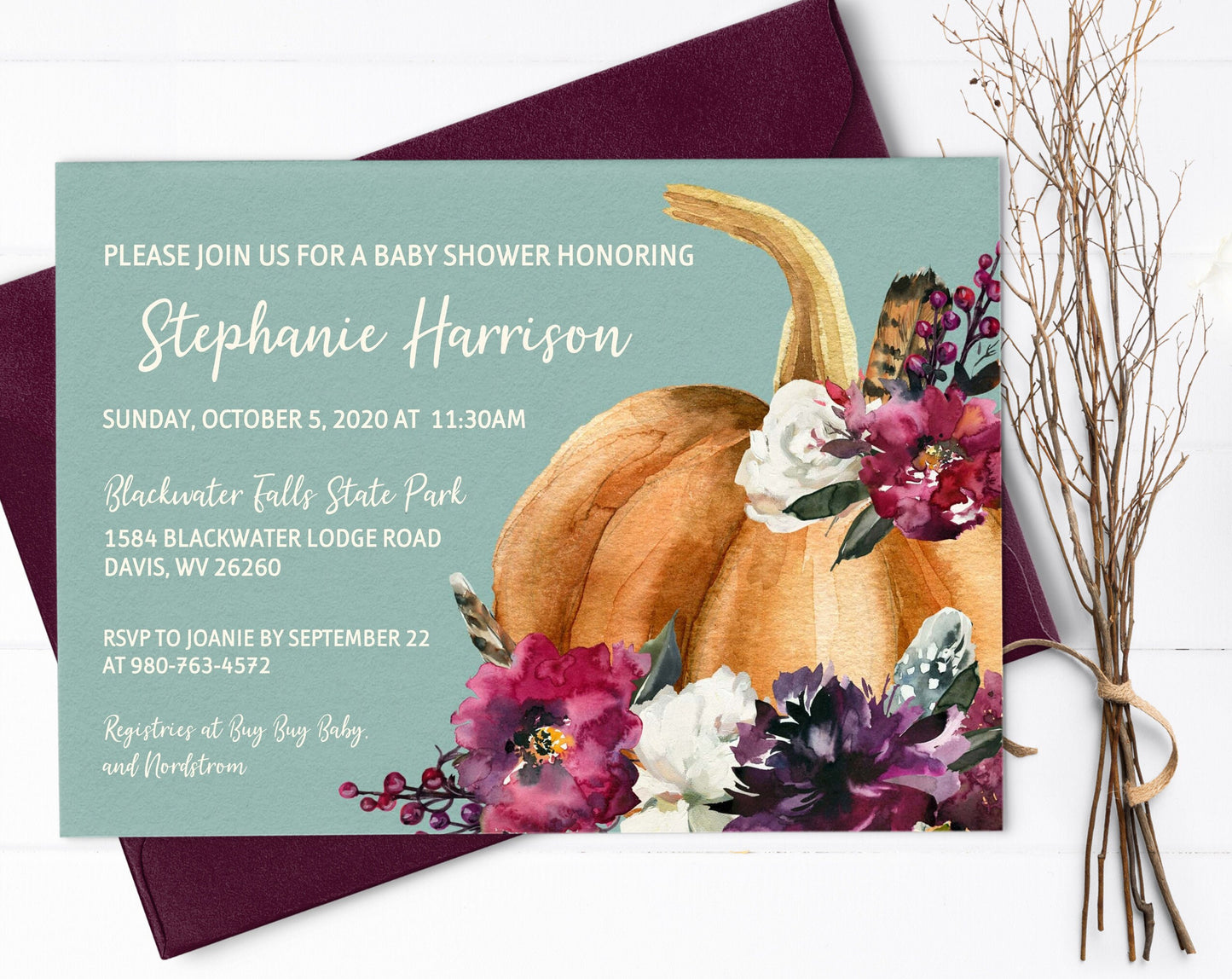 Fall Pumpkin Baby Shower Invitation