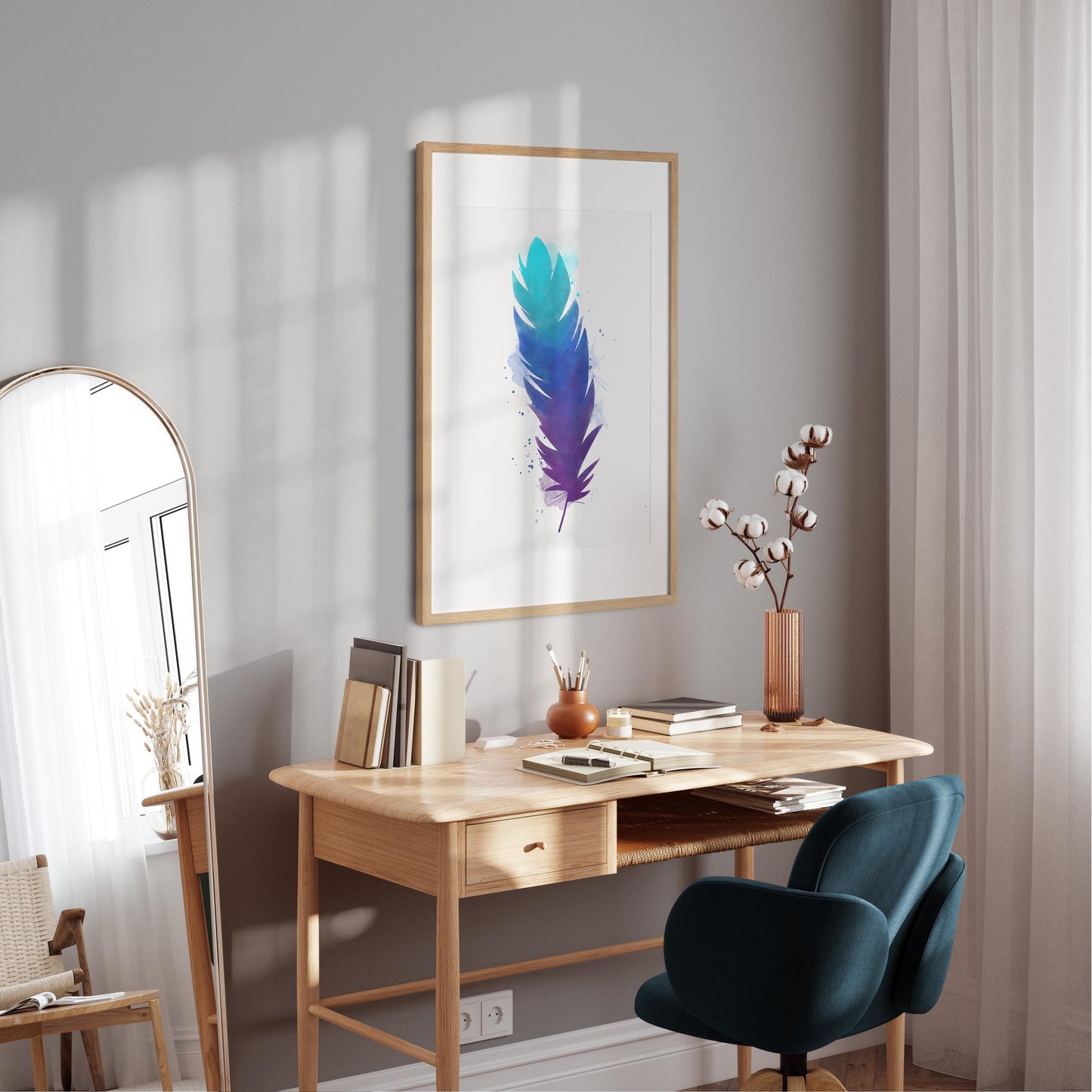Watercolor Ombre Feather Print
