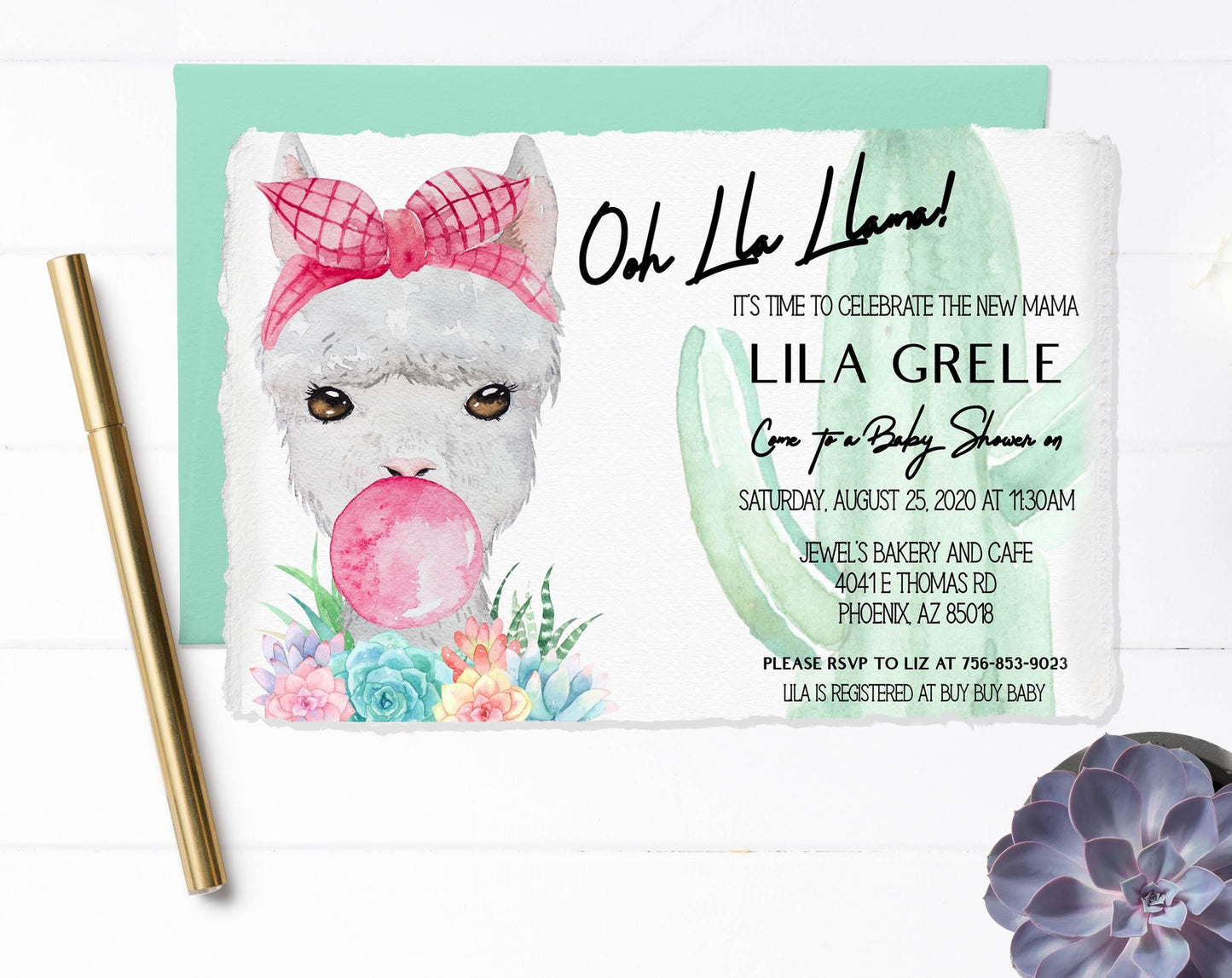 Llama Baby Shower Invitation, Gender Neutral