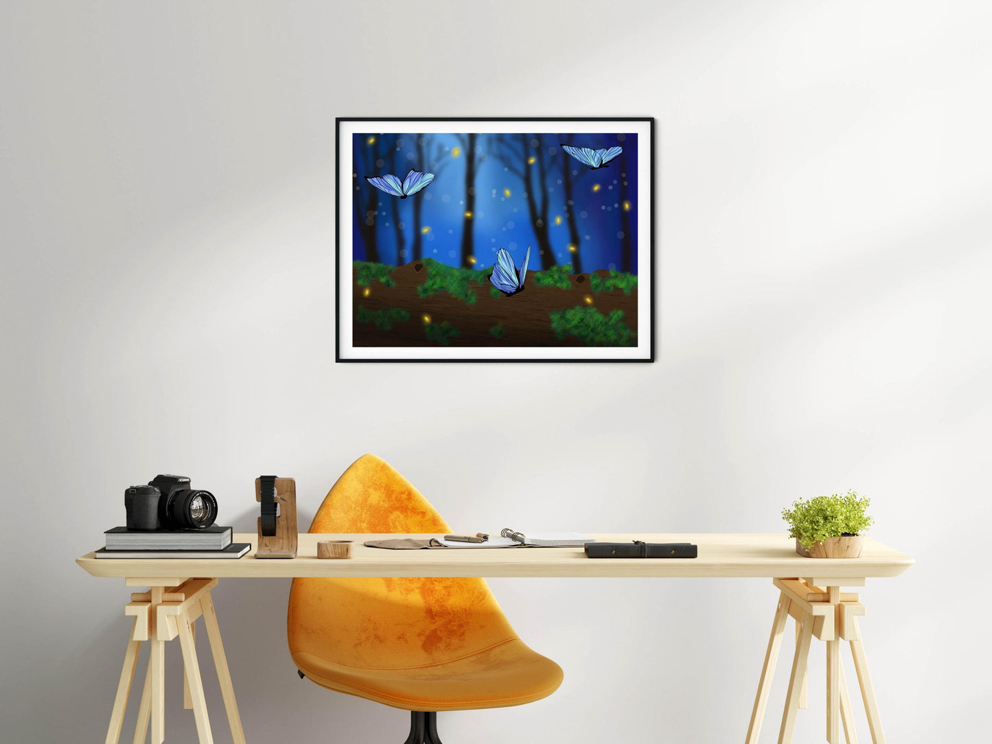 Magical Butterfly Wall Art | Glowing Night Forest Print