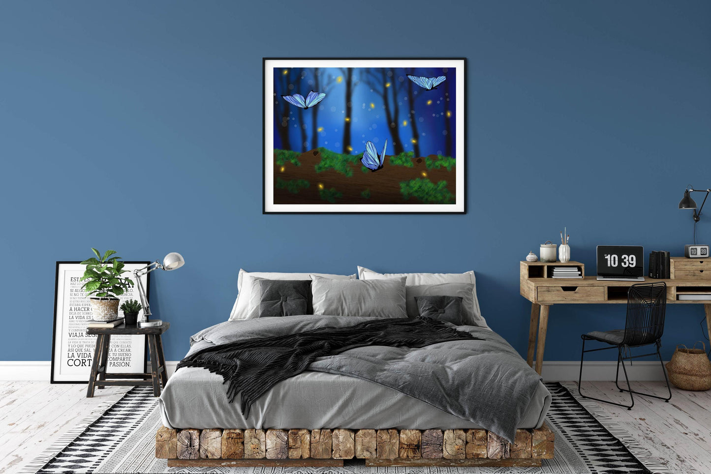 Magical Butterfly Wall Art | Glowing Night Forest Print