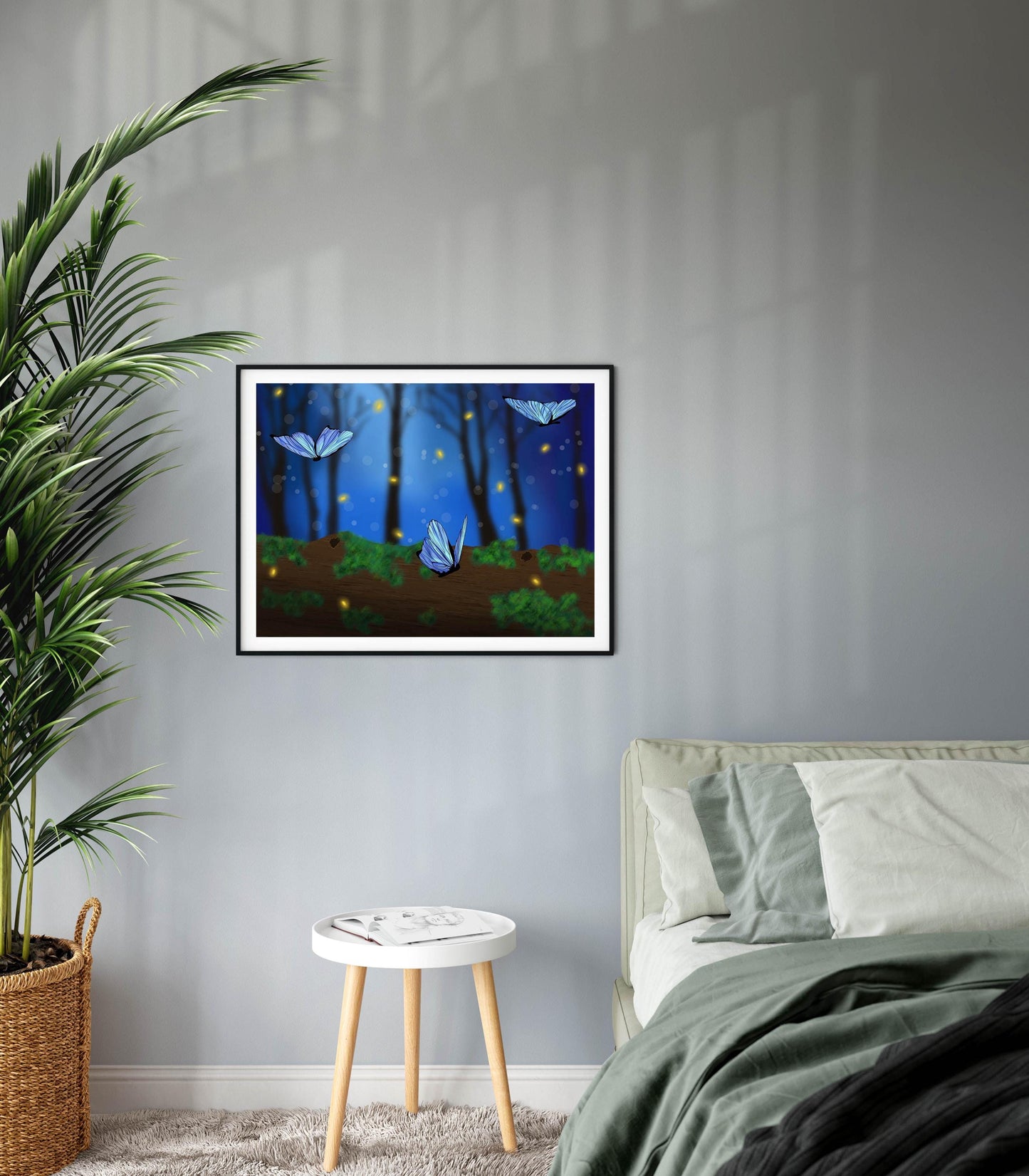 Magical Butterfly Wall Art | Glowing Night Forest Print