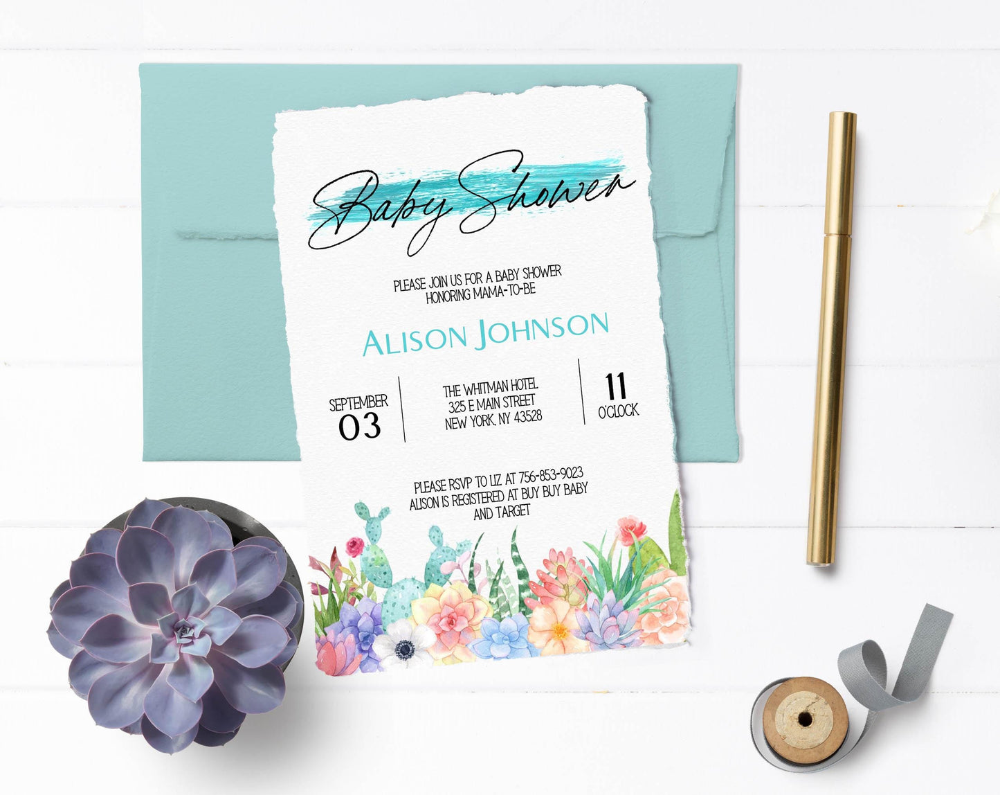 Cactus Baby Shower Invitation, Boy