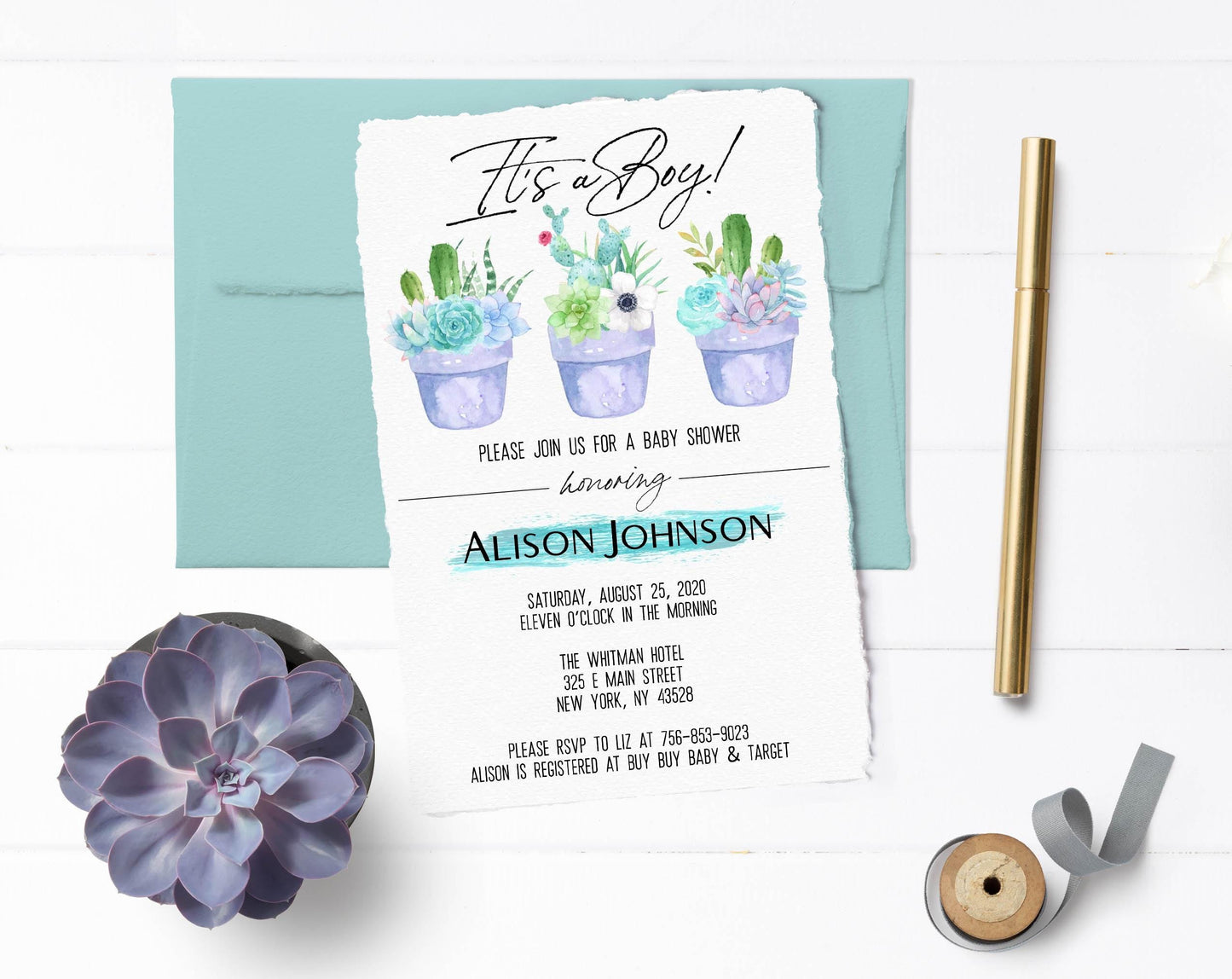 Its a Boy! Succulent Baby Shower Invitation