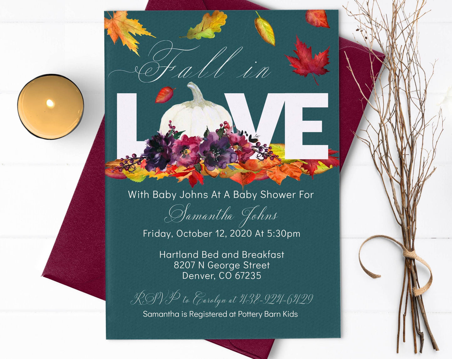 Fall Baby Shower Invitation, Girl
