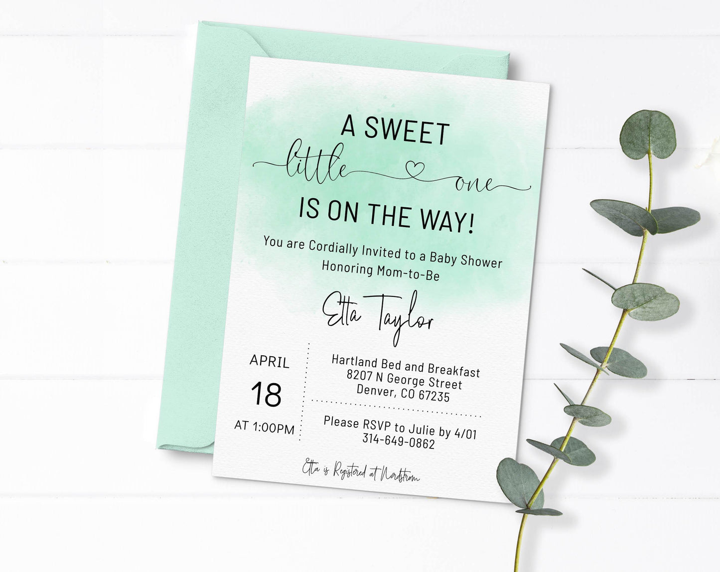 Simple Watercolor Baby Shower Invitation, Gender Neutral