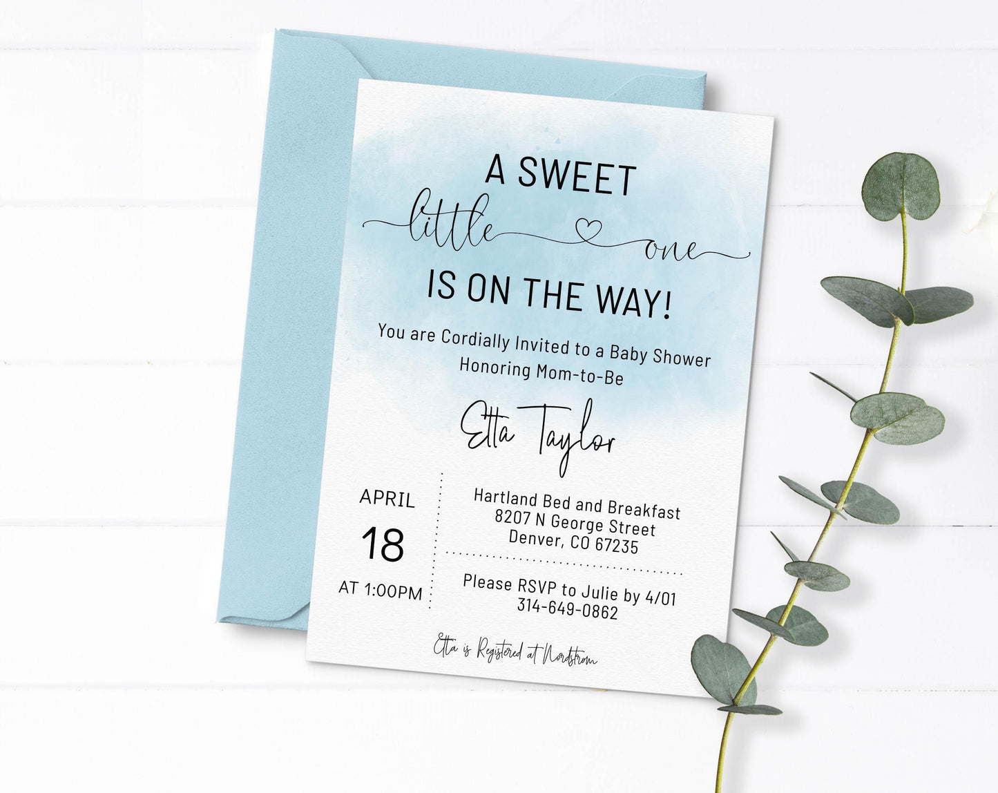 Simple Watercolor Baby Shower Invitation, Boy