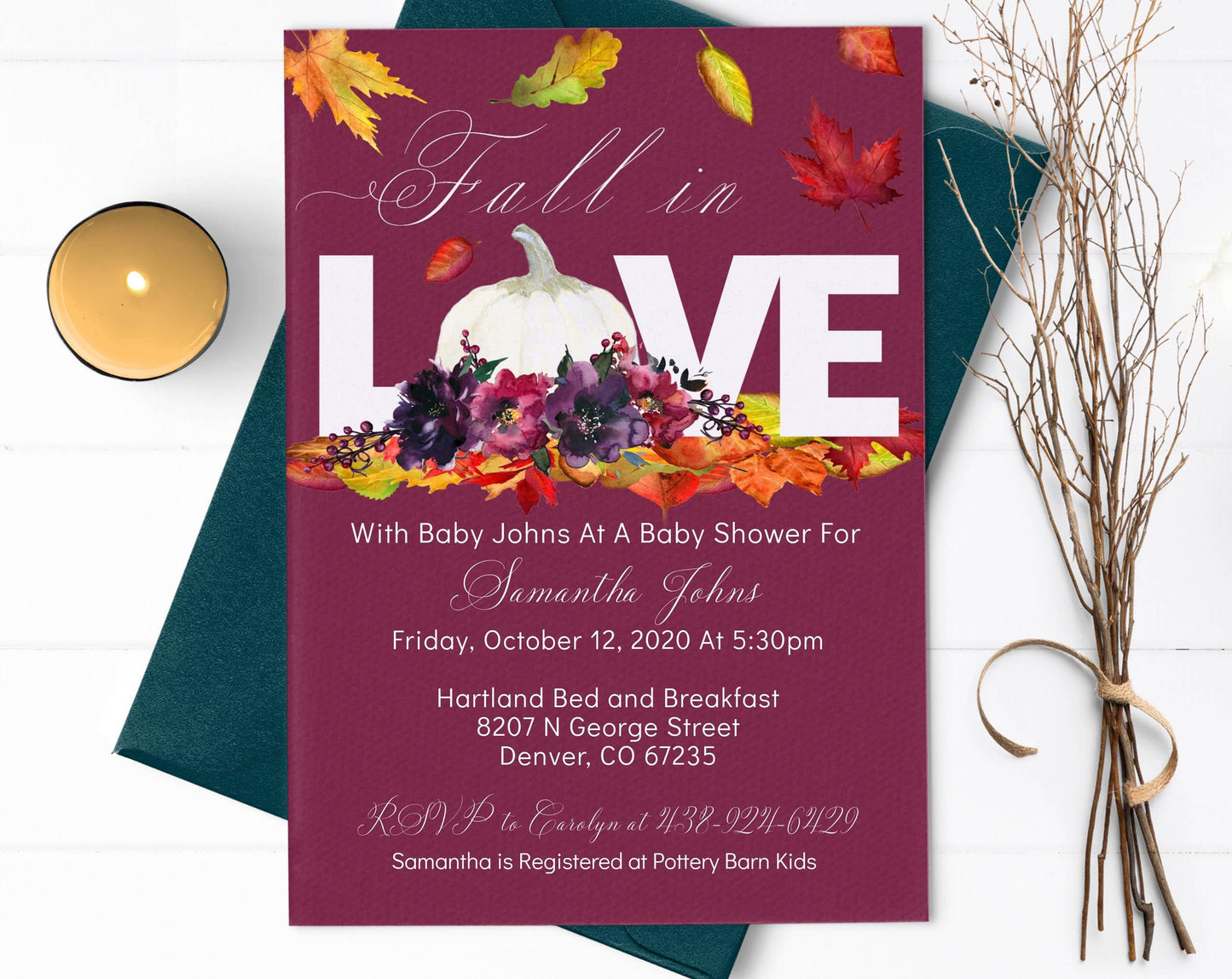 Fall Baby Shower Invitation, Girl