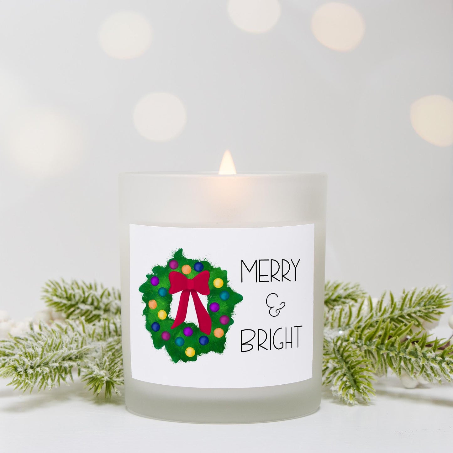 Merry and Bright Frosted Glass Candle 11 oz