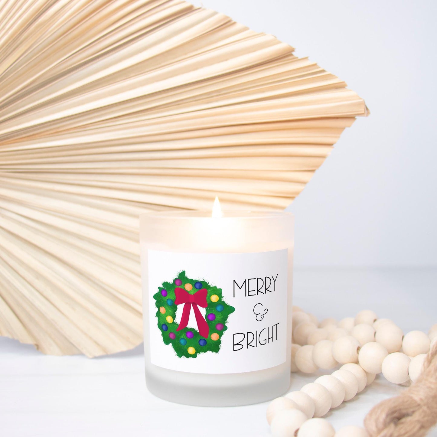 Merry and Bright Frosted Glass Candle 11 oz
