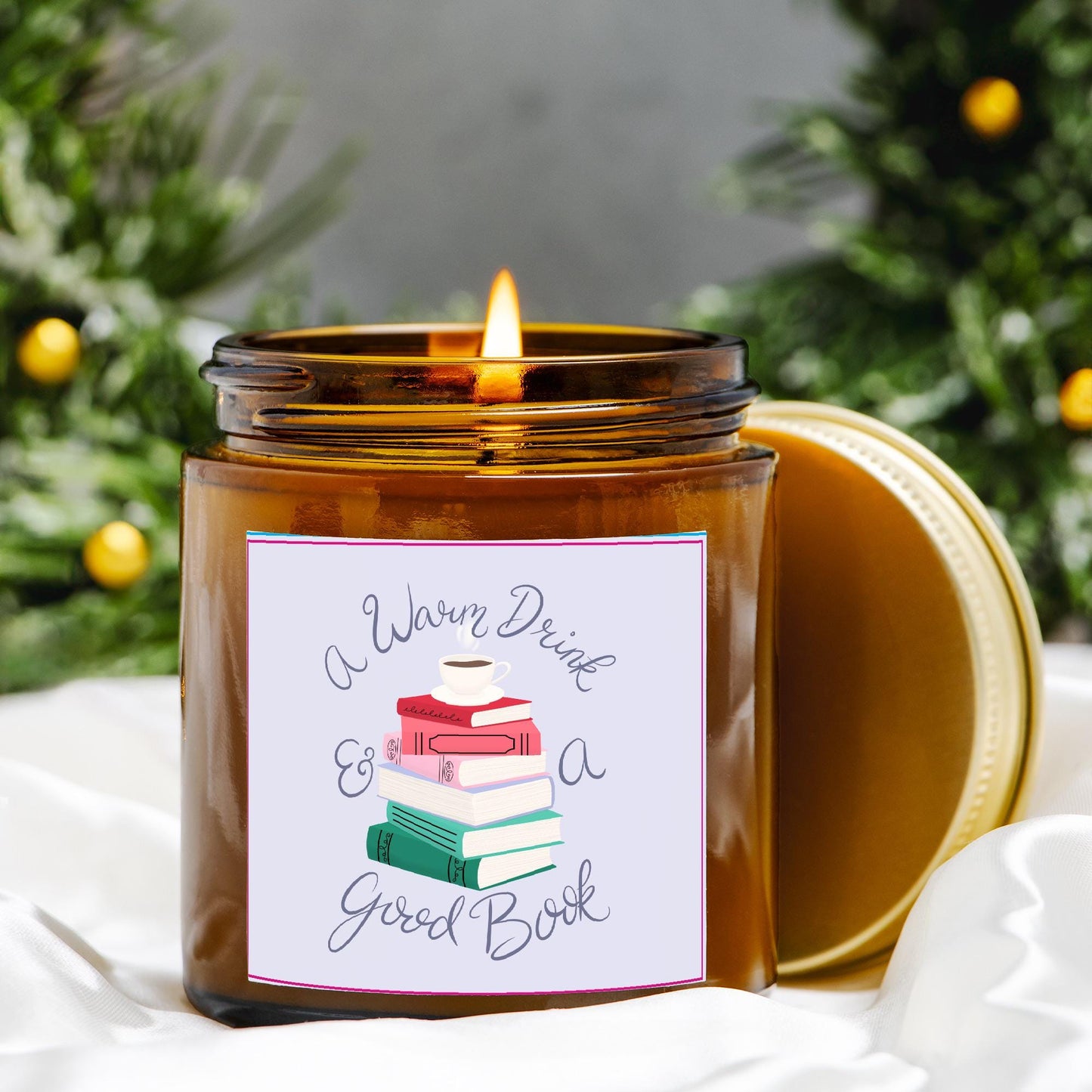 A Warm Drink & a Good Book Amber Jar Candle, 2 Size Options