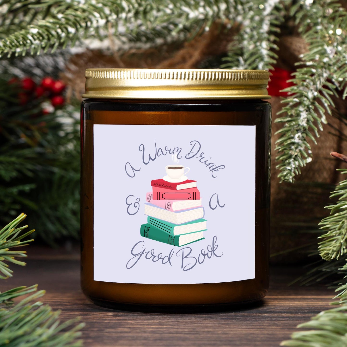 A Warm Drink & a Good Book Amber Jar Candle, 2 Size Options