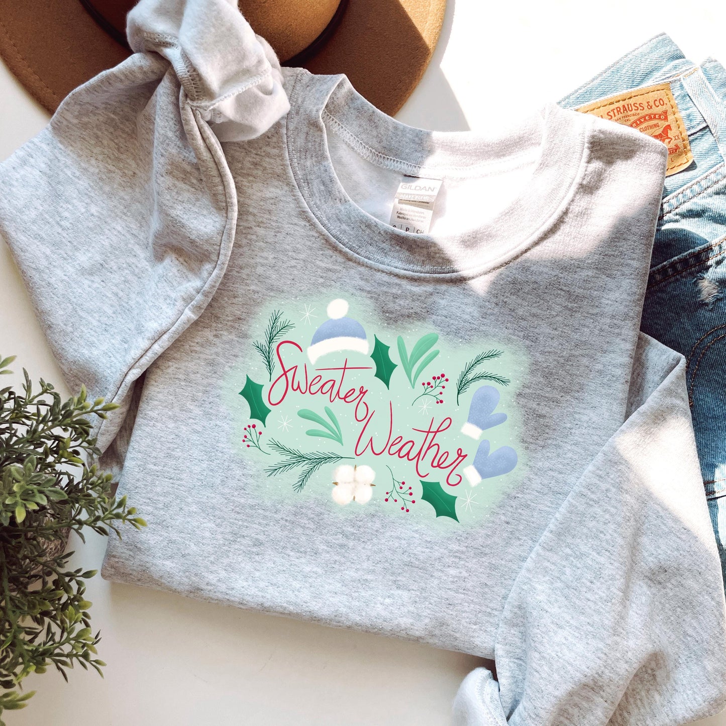 Sweater Weather Winter Sweatshirt, Unisex Crew Neck Sweatshirt Gildan 18000, Holiday Gift