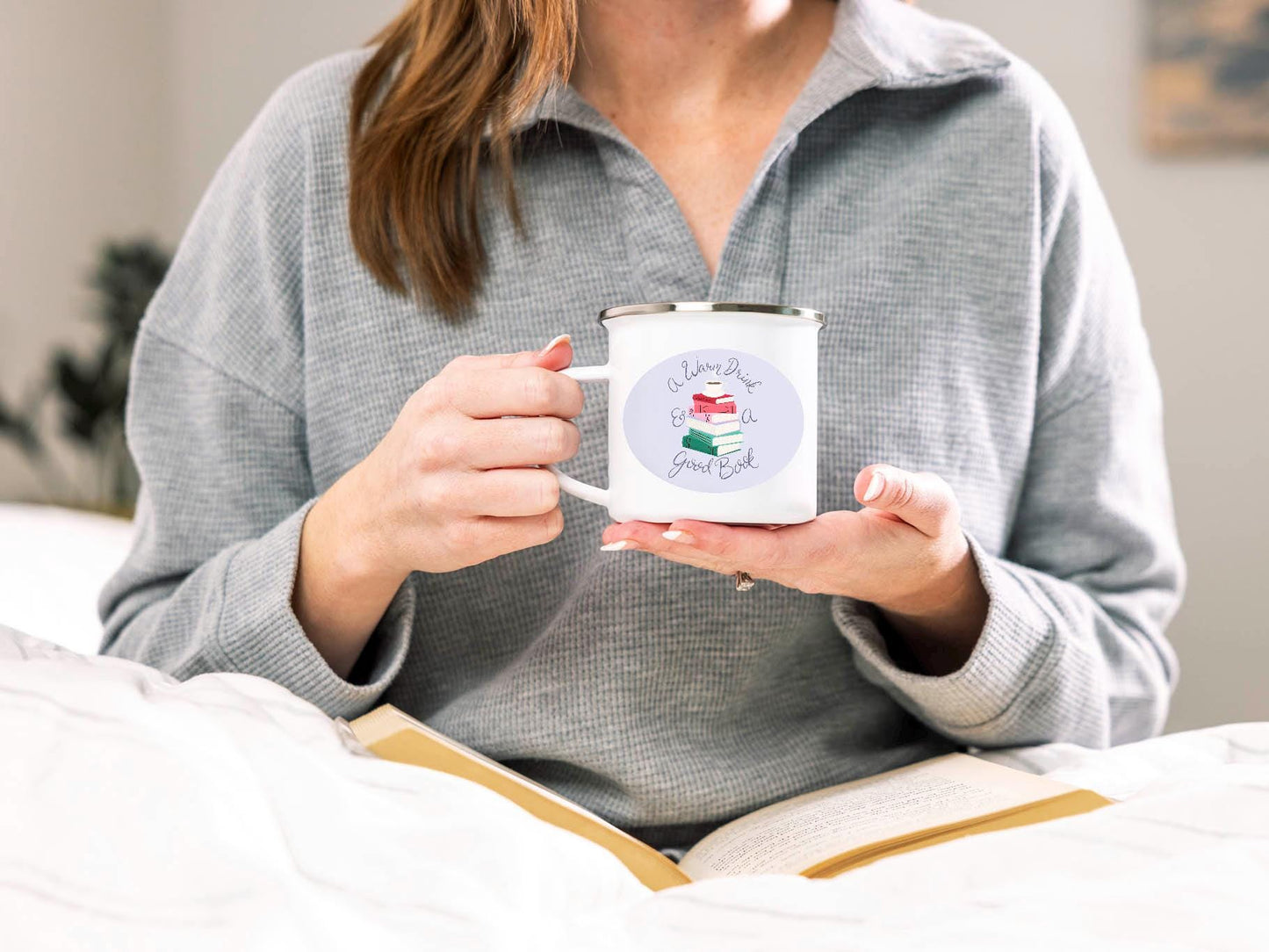 A Warm Drink & a Good Book 12 oz Camp Mug