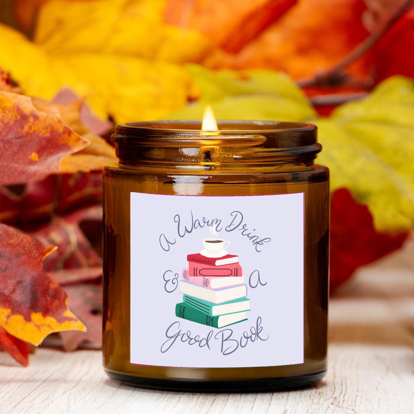 A Warm Drink & a Good Book Amber Jar Candle, 2 Size Options