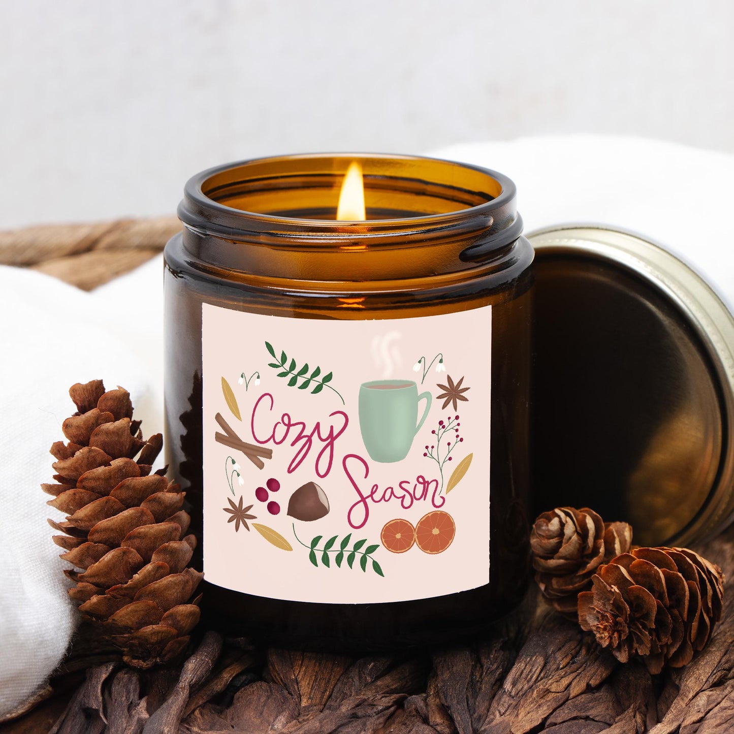 Cozy Season Amber Jar Candle, 2 Size Options