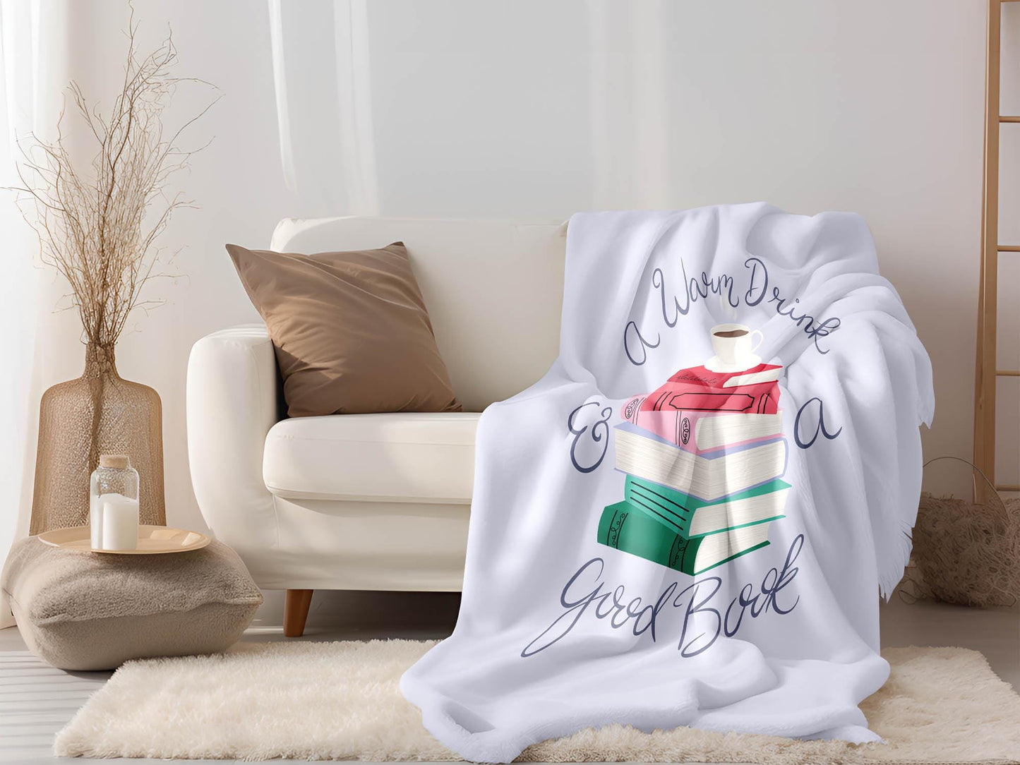 A Warm Drink & a Good Book Minky Blanket, Available in Two Sizes