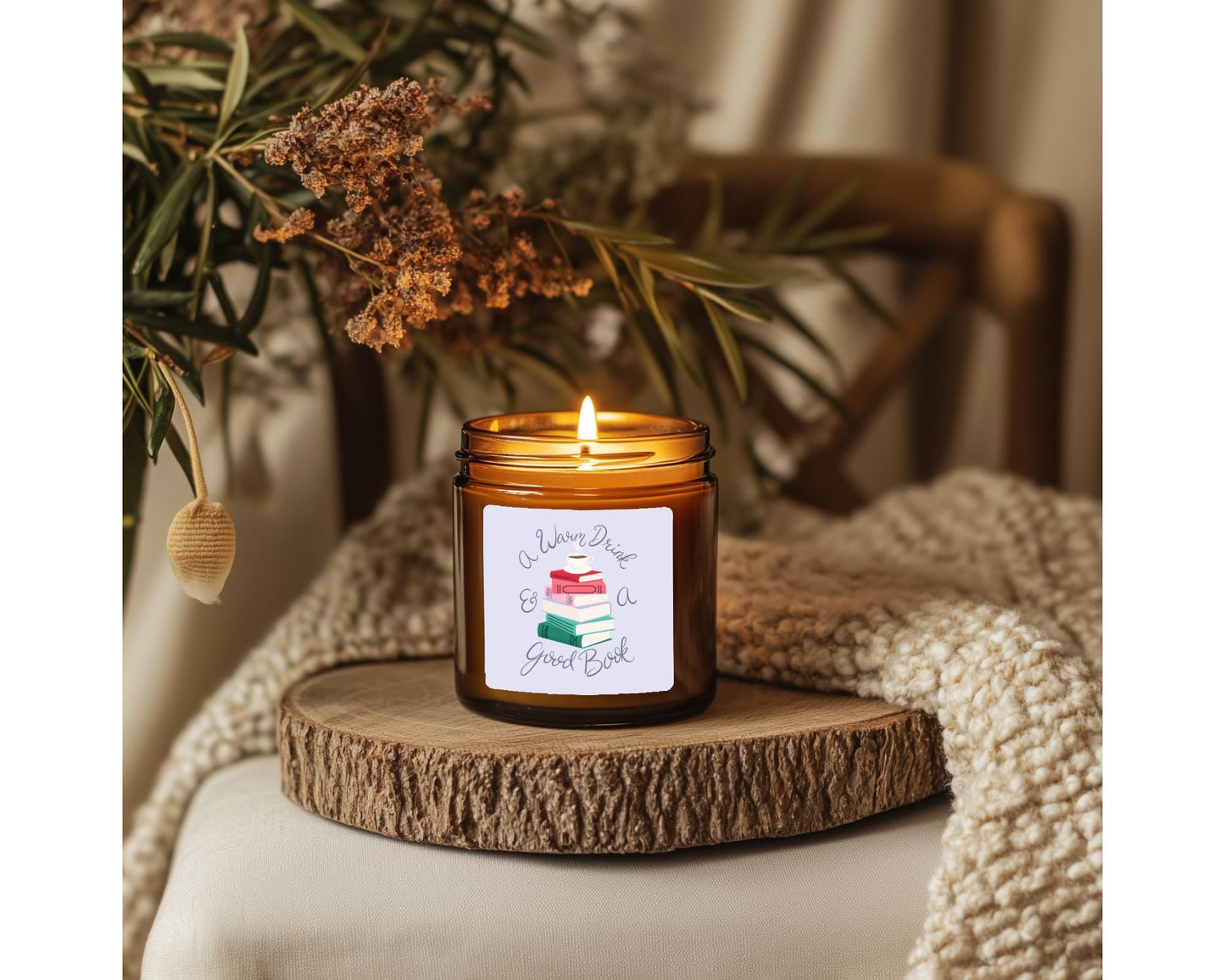 A Warm Drink & a Good Book Amber Jar Candle, 2 Size Options