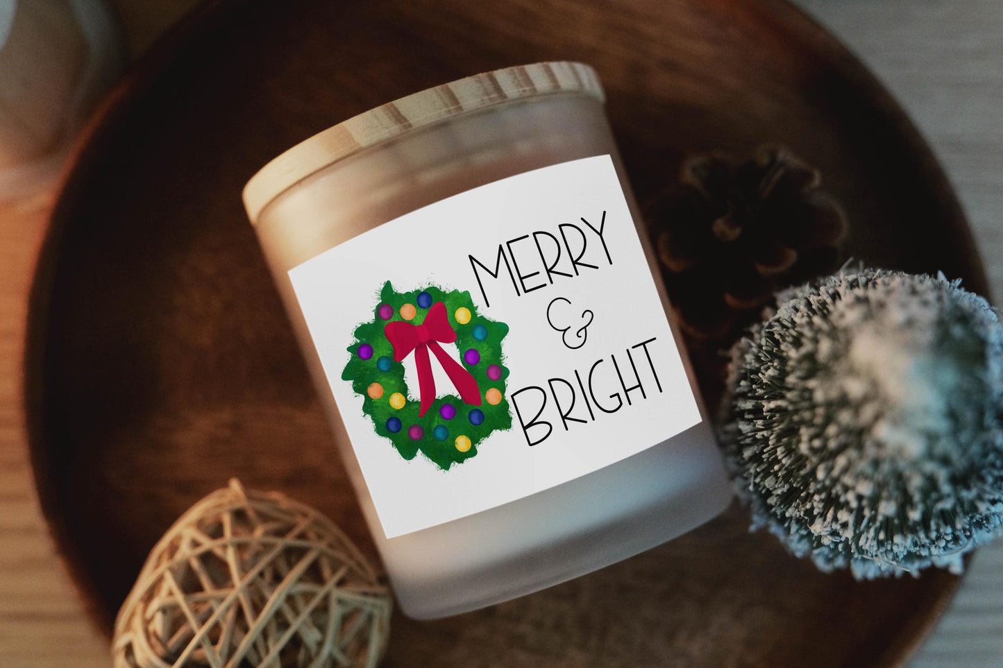 Merry and Bright Frosted Glass Candle 11 oz