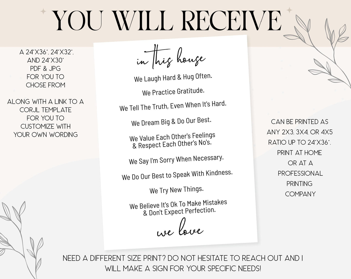 Editable- "In This House..." Sign, Personalized Family Rules, v3