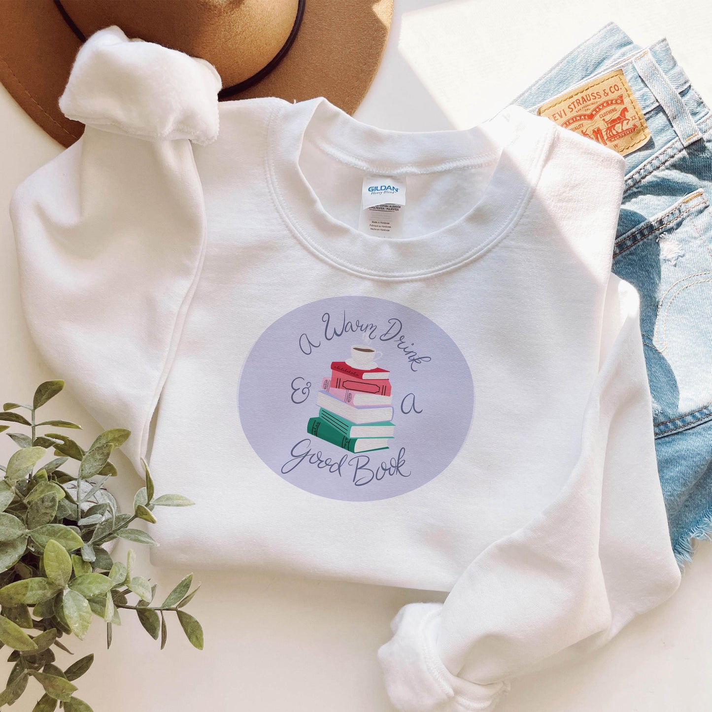 A Warm Drink & a Good Book Unisex Crew Neck Sweatshirt Gildan 18000