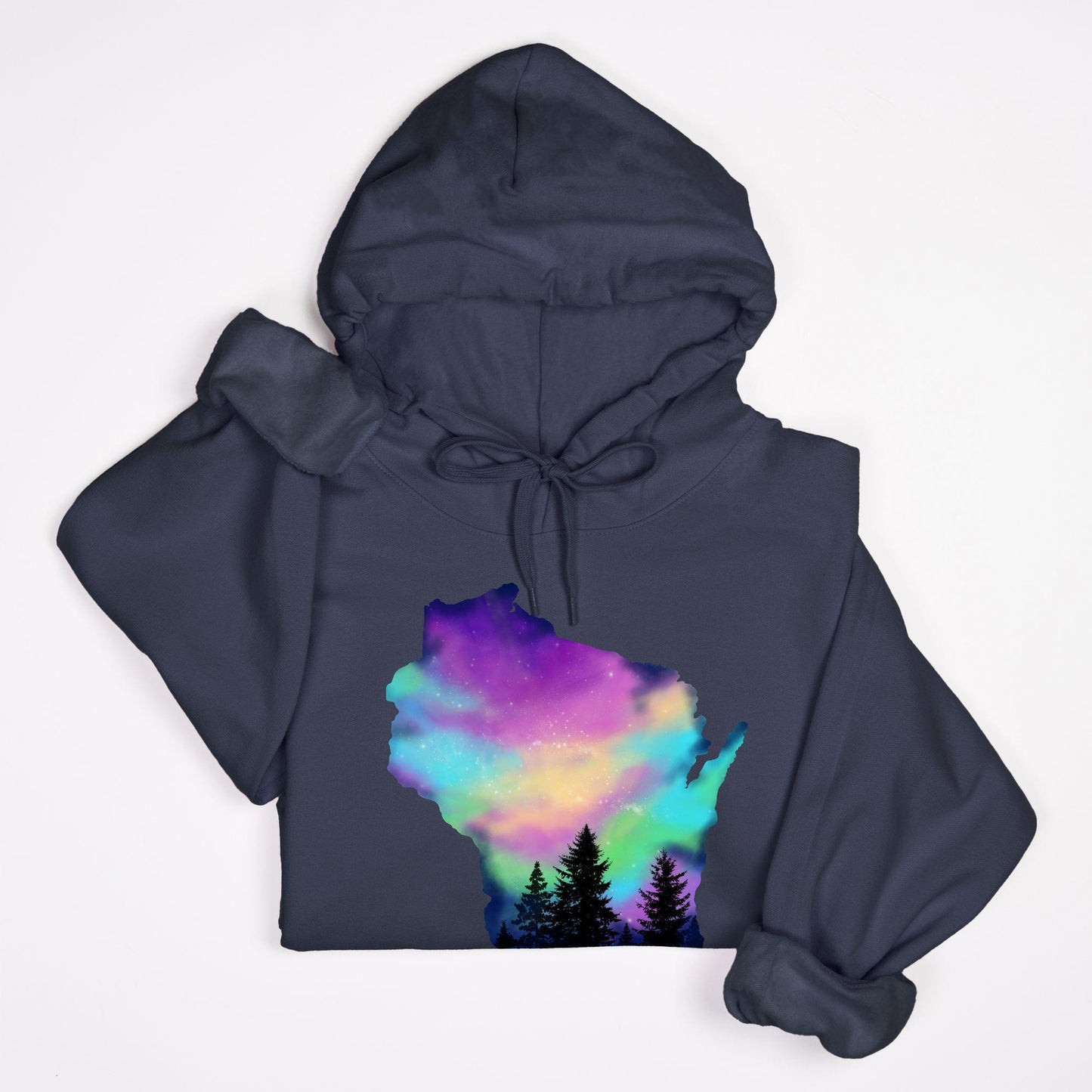 Hand Painted Wisconsin Northern Lights Unisex Hooded Sweatshirt Gildan 18500