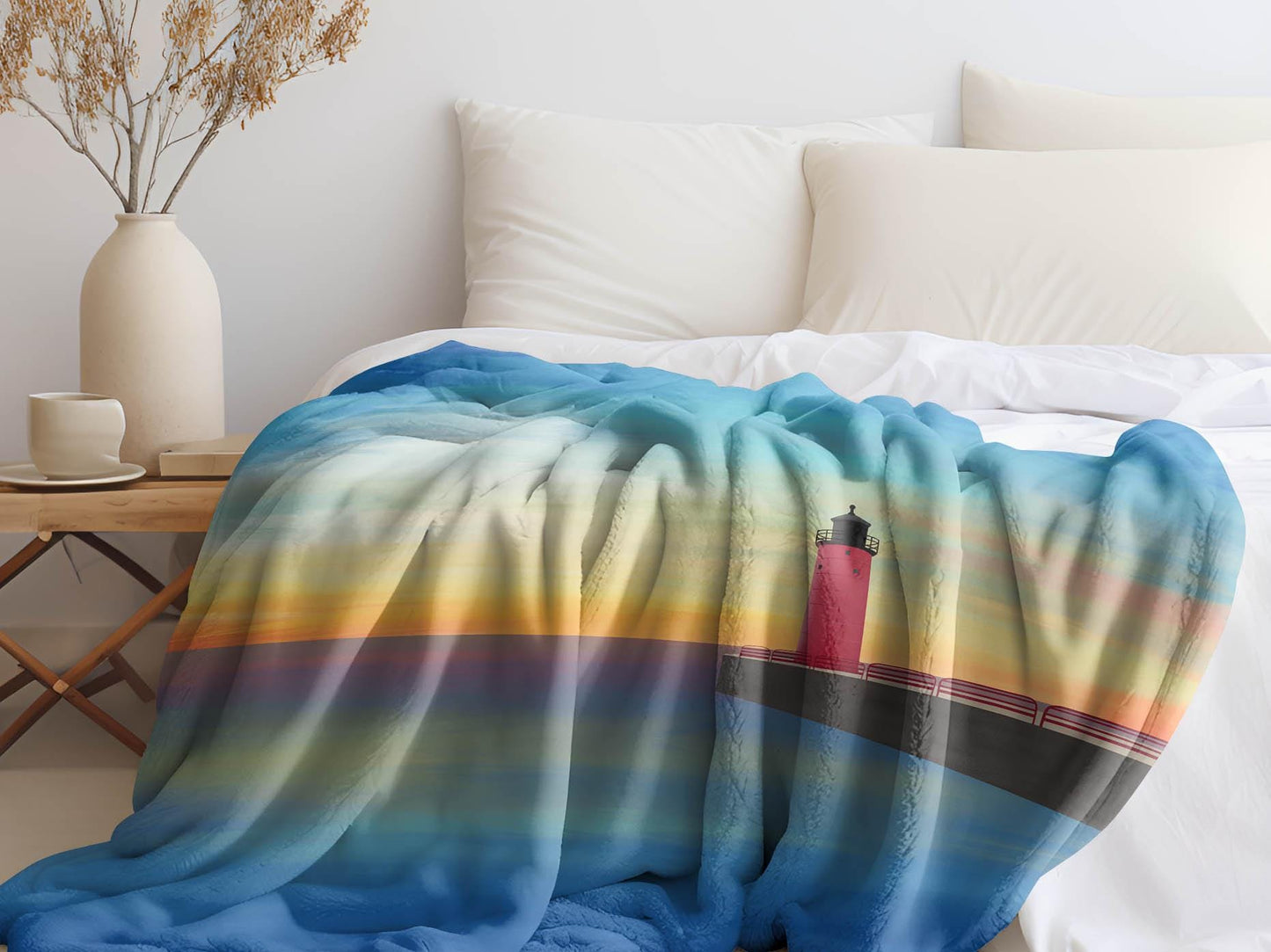 Pierhead Lighthouse, Milwaukee Minky Blanket, Available in Two Sizes