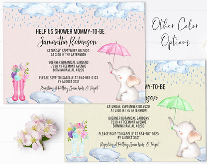 Elephant Baby Shower Invitation, Boy
