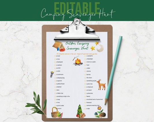 Customizable Camping Scavenger Hunt