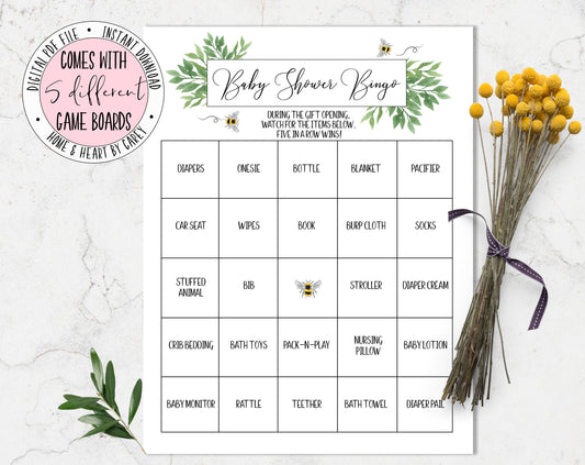 Bee Baby Shower Bingo, Gender Neutral