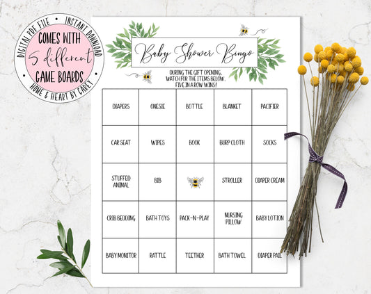 Bee Baby Shower Bingo, Baby Shower Game