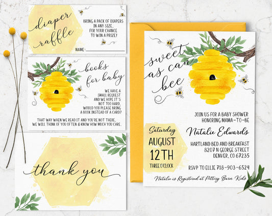 Bee Baby Shower Invitation Set, Gender Neutral