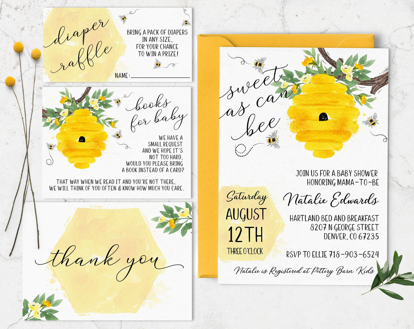 Bee Baby Shower Invitation Set