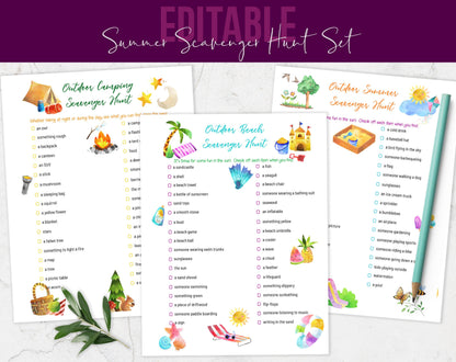 Summer Scavenger Hunt Bundle - Beach, Camping, and Summer Themes