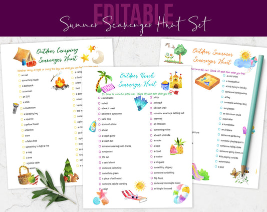 Summer Scavenger Hunt Bundle - Beach, Camping, and Summer Themes