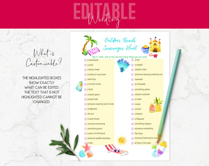 Customizable Beach Scavenger Hunt
